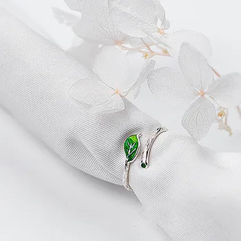 INZATT Real Argint 925 Minimalist Smalț Verde Frunze Inel Reglabil Bijuterii FINE Pentru Femei Petrecerea de Aniversare Cadou