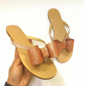 Irizat Stras Fluture nod Papuci Femei Plat papuci de Plaja cu Nisip Pantofi de Vara Diapozitive Pantofi de Cristal Femeie