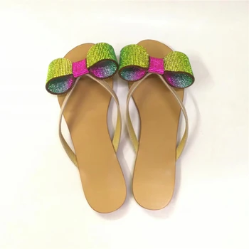 Irizat Stras Fluture nod Papuci Femei Plat papuci de Plaja cu Nisip Pantofi de Vara Diapozitive Pantofi de Cristal Femeie