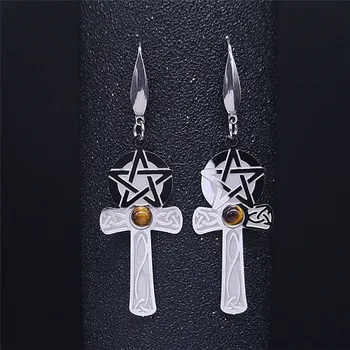 Irlandez Nod Pentagrama, Crucea de Piatra Naturala din Oțel Inoxidabil Picătură Cercei Femei Argint Culoare Legăna Cercei Bijuterii bijoux EXS03