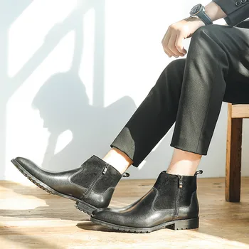 Italian de Pantofi pentru Bărbați de Iarnă chelsea Cizme piele Barbati piele de Căprioară Platforma Casual Brogue Glezna Pantofi Plat cu Fermoar rochie bota