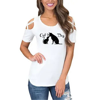 Iubesc Prietenia Dintre Câine Pisică Femei Tricou de Bumbac Casual Amuzant Tricou Cadou Pentru Doamna Yong Fata Top Tee
