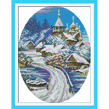 Iubire veșnică Snowscape(3) Chineză cruciulițe Kituri Ecologice Bumbac Imprimat 11CT DIY Anul Nou, Decoratiuni de Craciun Cadou