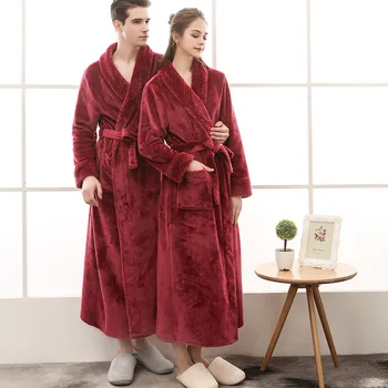 Iubitorii de Iarna Flanel Coral Fleece Cald Solid Halat de baie Femei Bărbați Kimono mujer Roz Halat de Baie Sexy domnișoare de Onoare Halat