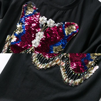 IZEVUS Nou Frumos Sequin Fluture Tricou Femei de Vara cu Maneci Scurte T-Shirt minunat Topuri Tricou Femme