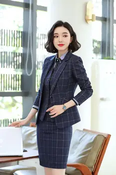 IZICFLY Toamna Iarna Profesională Kaki Carouri Uniformă de Afaceri Costume cu Pantaloni de Birou de Înaltă Calitate Set de Sacou Pentru Femei Munca