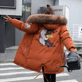 Jacheta de iarna pentru Femei haina Noua Moda Casual de Blană cu Glugă Mediu Timp de Bumbac Îngroșa hanorac Brodate îmbrăcăminte de Iarnă Y55