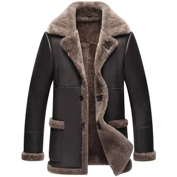 Jacheta din Piele de Iarnă Lână Naturală Blană Adevărată Haină din piele de Oaie pentru Bărbați Jachete Bombardier Plus Dimensiune 242 MEA