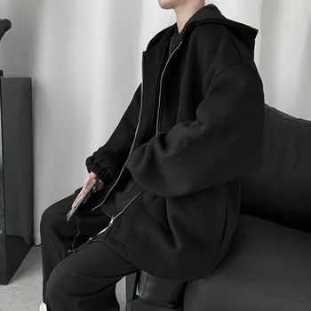 Jachete barbati cu Gluga Solide Simple Zip-up Supradimensionat 2XL Elevii Kpop Bază de zi cu Zi All-meci Moda Streetwear Harajuku Mens Haina