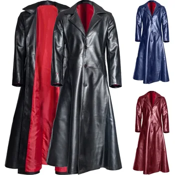 Jachete de Piele pentru bărbați Moda authum iarna Gotic Haină Lungă Haină de Piele Faux din Piele Jachete barbati S-5XL dropshipping #30