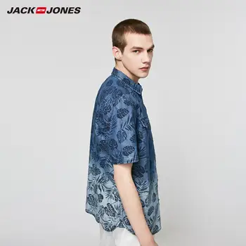 JackJones Bărbați Bumbac Tropical Print cu mânecă Scurtă Cămașă din Denim pentru Barbati| 219204520