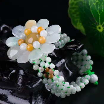 Jadeit de Floarea-soarelui Brățară Naturale Pure Bunuri Tri-colorate Bile de Jad Împletite Handstring Bijuterii