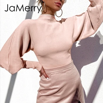 JaMerry Toamna iarna tricotate pulover guler Înalt Felinar Maneca vrac femeii pulover moda High street Pulover office 2020