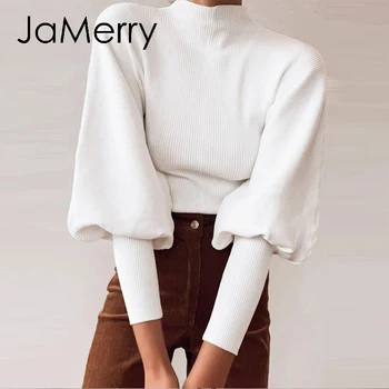 JaMerry Toamna iarna tricotate pulover guler Înalt Felinar Maneca vrac femeii pulover moda High street Pulover office 2020