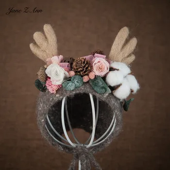 Jane Z Ann Nou-născut stereotipuri ureche veșnică floare con de pin corn de cerb manual pălărie fotografie recuzita foto pac studio de fotografiere idee