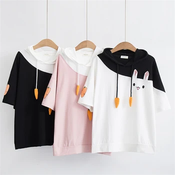 Japonez Harajuku Feminin Minunat Iepure Roz Tricouri 2020 Drăguț Morcov Maneci Scurte Anime Bunny Tee Topuri Mori Fata Kawaii T-Shirt