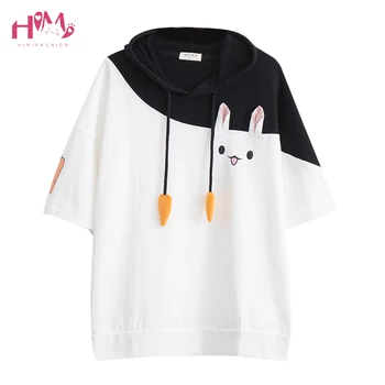 Japonez Harajuku Feminin Minunat Iepure Roz Tricouri 2020 Drăguț Morcov Maneci Scurte Anime Bunny Tee Topuri Mori Fata Kawaii T-Shirt