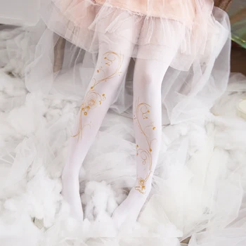 Japonez Stil Preppy Aurire a Crescut de Model Legging kawaii Lolita Fete Cosplay Cald Chilot Florale Ciorapi de Mătase Nou Jambiere
