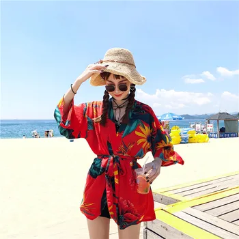 Japoneze INS Stil Sunblocking Kimono Haori Halat Yukata Femei Cardigan Floare de Imprimare Retro Traditonal Plaja Costum