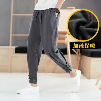 Japoneze Pantaloni Largi Picior De Sex Masculin De Vară Liber De Bumbac Toamna Vițel Lungime Barbati Pantaloni Largi Pierde Picioarele Larg Imprimare Talie Elastic
