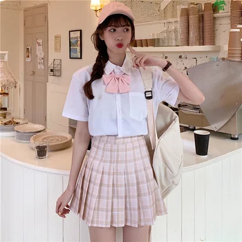 Japoneze Uniforme Școlare Roz Fuste Carouri Fete Rochii JK Costume Bowknot Tricou Femei Marinar Rochie Costume de Haine pentru Femei