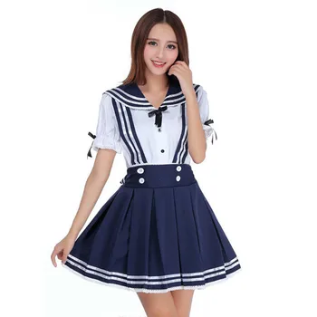 Japonia costum de Marinar elevii Femei scoala uniforme fete Cosply Costmer Costum de Marinar Vara bleumarin Tricou + fusta