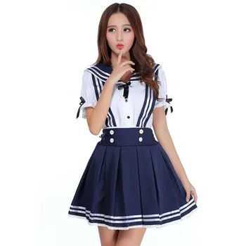 Japonia costum de Marinar elevii Femei scoala uniforme fete Cosply Costmer Costum de Marinar Vara bleumarin Tricou + fusta