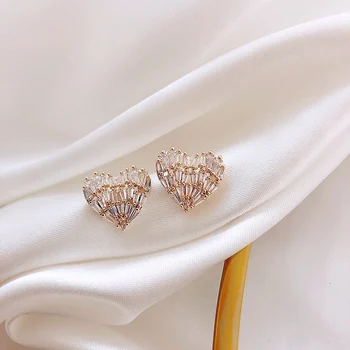 Japonia și Coreea de Sud noul design de moda fierbinte bijuterii de lux cupru încrustat zircon cercei elegant dragoste cercei pentru femei cadouri