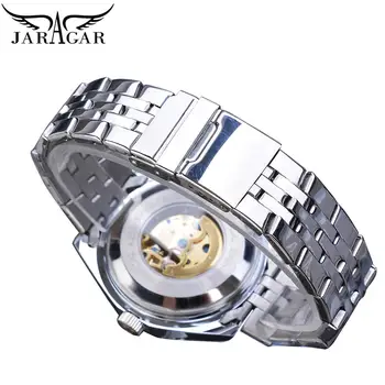 Jaragar Classic Automatic Mens Watch Relojes Hombre De Argint Schelet Din Otel Curea Sport De Afaceri Mecanice Ceas Ceasuri Relogio