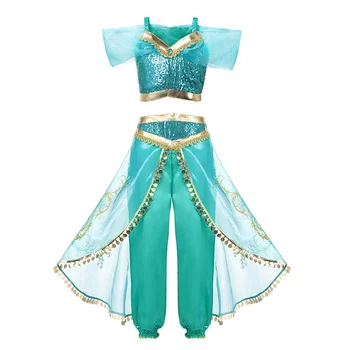 Jasmine Printesa Rochie de Petrecere Costum Fete Printesa Rochie de Îmbrăcăminte de Lux Set Top cu Pantaloni Copil Aladdin Lampa de Magie Cadou Gratuit