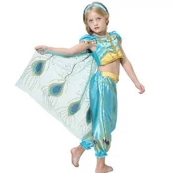 Jasmine Printesa Rochie de Petrecere Costum Fete Printesa Rochie de Îmbrăcăminte de Lux Set Top cu Pantaloni Copil Aladdin Lampa de Magie Cadou Gratuit