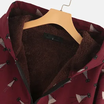 JAYCOSIN 2019 Femei de Iarnă cu Glugă Sacou Vintage Cald Imprimat Buzunare mai Gros cu Fermoar Outwear Jacket 2019 Iarna Jacheta Doamnelor