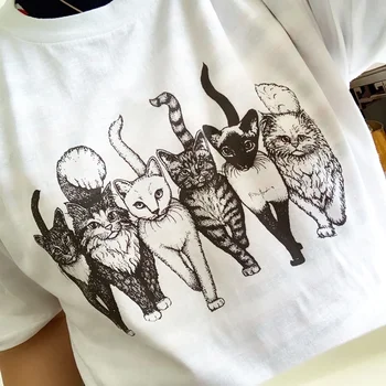 JBH Șase Pisica Animale de Desene animate Drăguț Anime Alb Moale Slogan T-Shirt de Vară Japoneză Tricou Kawaii Grunge Grafic Topuri Citat Utilaje