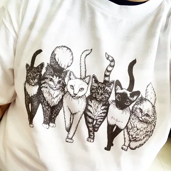 JBH Șase Pisica Animale de Desene animate Drăguț Anime Alb Moale Slogan T-Shirt de Vară Japoneză Tricou Kawaii Grunge Grafic Topuri Citat Utilaje