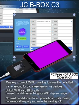 JC B-BOX C3 DFU Cutie Fereastră DCSD Cablu pentru IPhone & IPad Modifica NAND Syscfg Datele Citite Scrie Introduceți Violet Ecran pentru IOS A7-A11