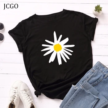 JCGO Vara Femei T Shirt S-5XL Plus Dimensiune Bumbac Desene animate Floare de Imprimare Maneca Scurta Femei Teuri de Top Casual, O-Neck Tricou Femeie