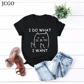 JCGO Vara Tricou Femei Plus Dimensiune 5XL din Bumbac de sex Feminin Maneca Scurta Tricouri Amuzante Pisica Print Casual Supradimensionate Topuri Tricou