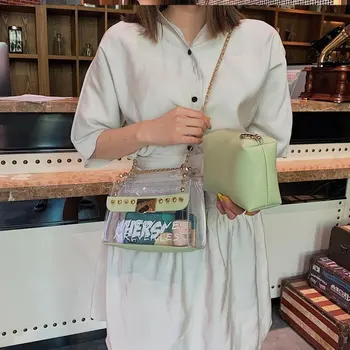 Jeleu Transparent sac 2019 Vara Noi de Calitate de Femei Geantă de mână de Designer Clame de Blocare Lanț de Umăr Geanta Messenger Posete Bolsas