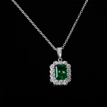 Jellystory 1.5 carate forma de dreptunghi smarald colier pandantiv argint 925 bijuterii pentru femei, nunta, logodna wholeslae