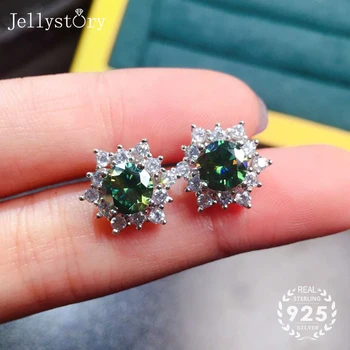 Jellystory farmece cercei pentru femei 925 de bijuterii de argint, cu forma rotunda de smarald, pietre semipretioase cercei stud nunta petrecere de logodnă
