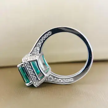 Jewepisode Calitate de Top 8X10MM Verde Smarald Inele cu Diamante pentru Femei 925 de Bijuterii de Argint Aniversare Inel Cadouri