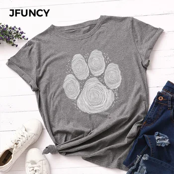 JFUNCY de Vară 2020 Femei T Shirt Plus Dimensiunea Femei T-shirt cu Maneci Scurte din Bumbac Tricou Câine Amprenta Print Doamna Casual Tee Topuri