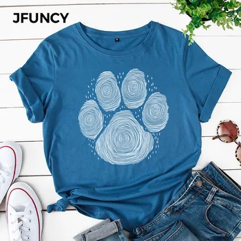 JFUNCY de Vară 2020 Femei T Shirt Plus Dimensiunea Femei T-shirt cu Maneci Scurte din Bumbac Tricou Câine Amprenta Print Doamna Casual Tee Topuri