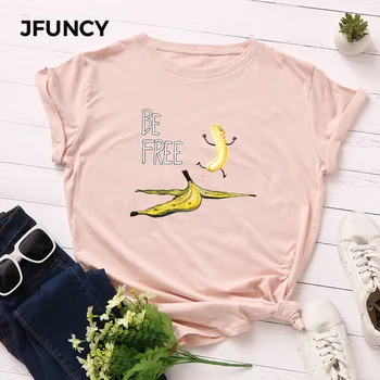 JFUNCY Plus Dimensiune Amuzant Banana Imprimare Tricou Femei din Bumbac Tricou de Vara cu Maneci Scurte Harajuku Tricouri Femei tricouri Femei Top