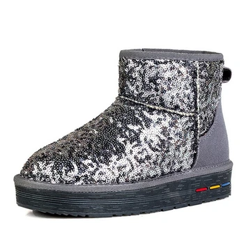 JIANBUDAN Brand de moda de iarnă cizme pentru femei paiete din piele caldă zăpadă cizme de piele de Vacă din piele pentru Femei pluș cizme de blana 35-40 dimensiune