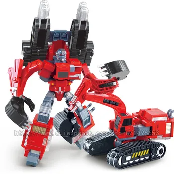 JIANG WEI 5 IN 1 Plastic ABS de Transformare Jucării Robot Red Mașină de Inginerie de Salvare de Incendiu Macara Motocicleta Excavator Camion de Jucărie Baieti