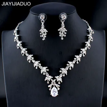 Jiayijiaduo Femei Nunta Bijuterii Set Aur de Argint de Culoare Rafinat Zircon Picături Colier Cercei Set Fata Dating Accesorii 32