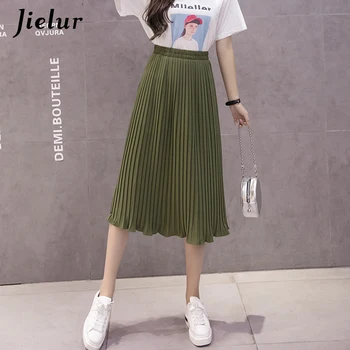 Jielur 6 Culori Moda coreeană Fusta de Vara Femei Șifon Talie Mare Plisate Fuste Femei S-XL Harajuku Faldas Mujer