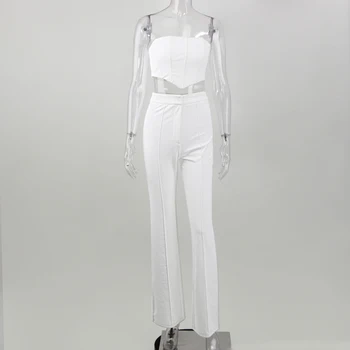 JillPeri Strapless Corset Crop Top și Pantaloni Flare Seturi Solidă Talie Mare Femei Sexy Costum Elegant Casual Legging 2 Bucata Set