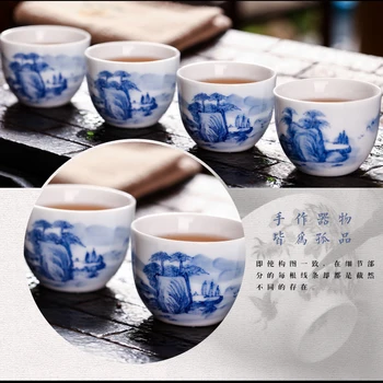 Jingdezhen Ceramică Kungfu Ceai Ceașcă de Ceai Mic Bol pictat manual cu Albastru și Alb Peisaj Ceai Ware Tableta Cupa Singură Ceașcă